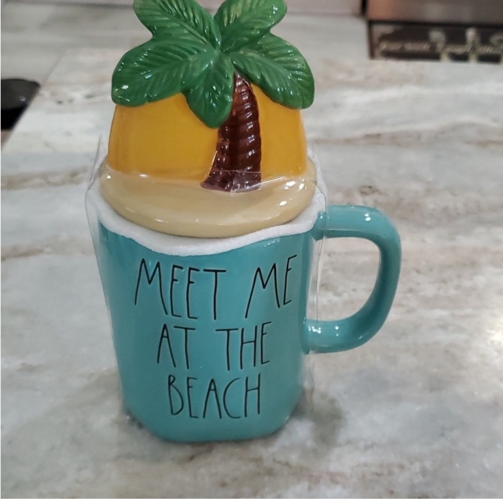 NEW Sealed Rae Dunn Tropical Mug. Sold out. ‘Meet Me At The Beach’ w Palm Tree